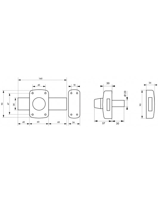 Serratura a chiavistello doppio cilindro Corvette, cilindro 30mm, catenaccio 160mm, acciaio, 3 chiavi, bronzo - THIRARD