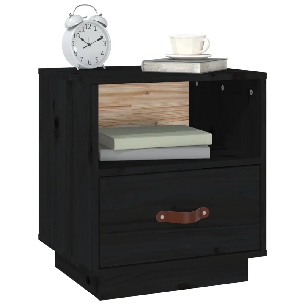 Comodini Nero 2 pz 40x34x45 cm in Legno Massello di Pino 818304