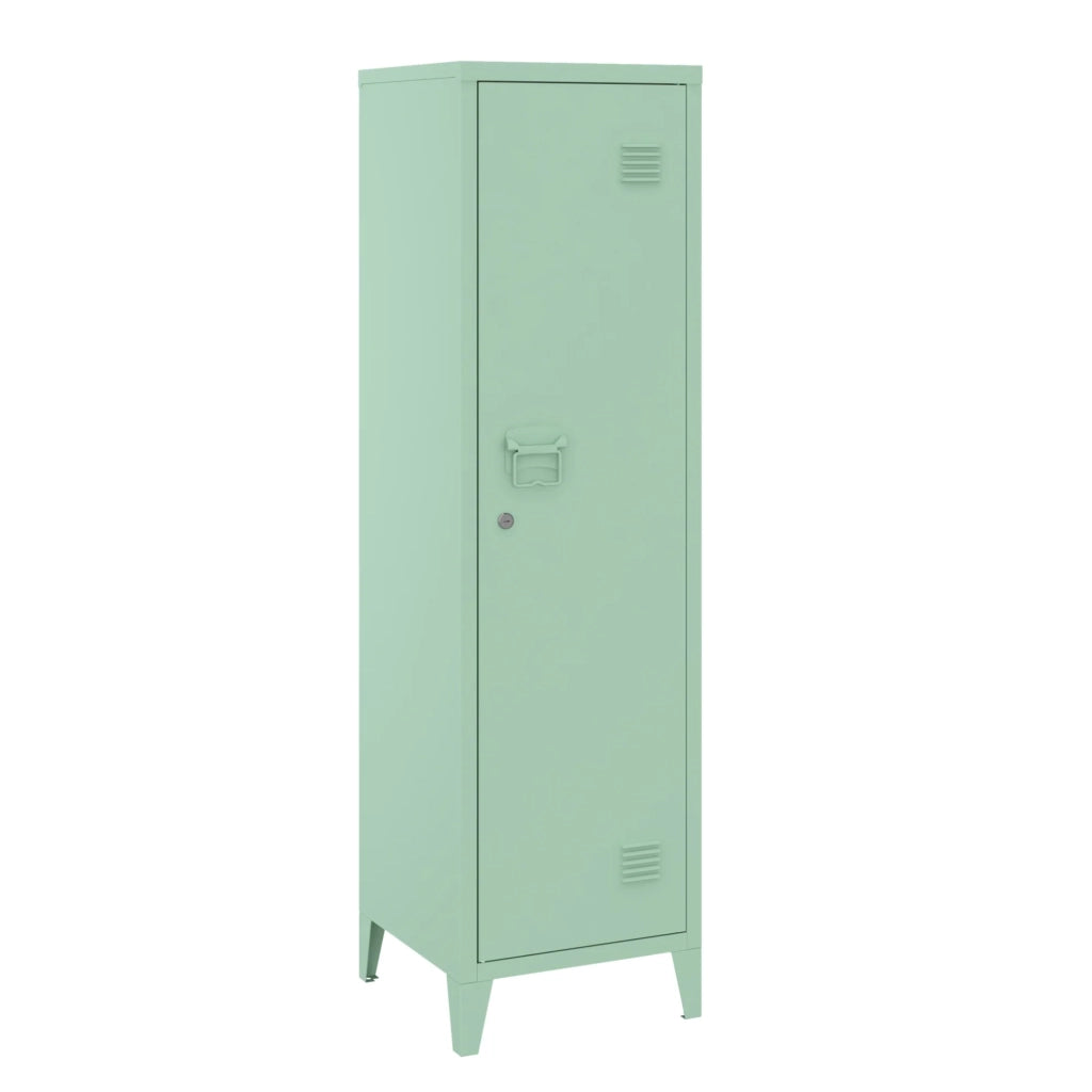 Mobiletto portaoggetti/scaffale 137 x 38 x 38 cm con scomparto metallico chiudibile a chiave verde 03_0008948