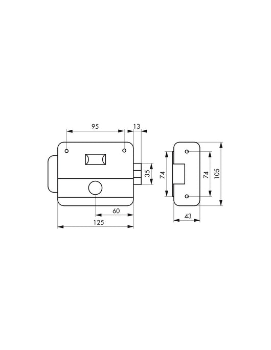 Serratura elettrica per porta o cancello, asse 60mm, cilindro 50mm, reversibile, grigia, 3 chiavi - THIRARD