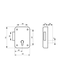 Serratura per mobile, mobilio, destra, asse 40mm, 65x70mm, grigio, 1 chiave - THIRARD