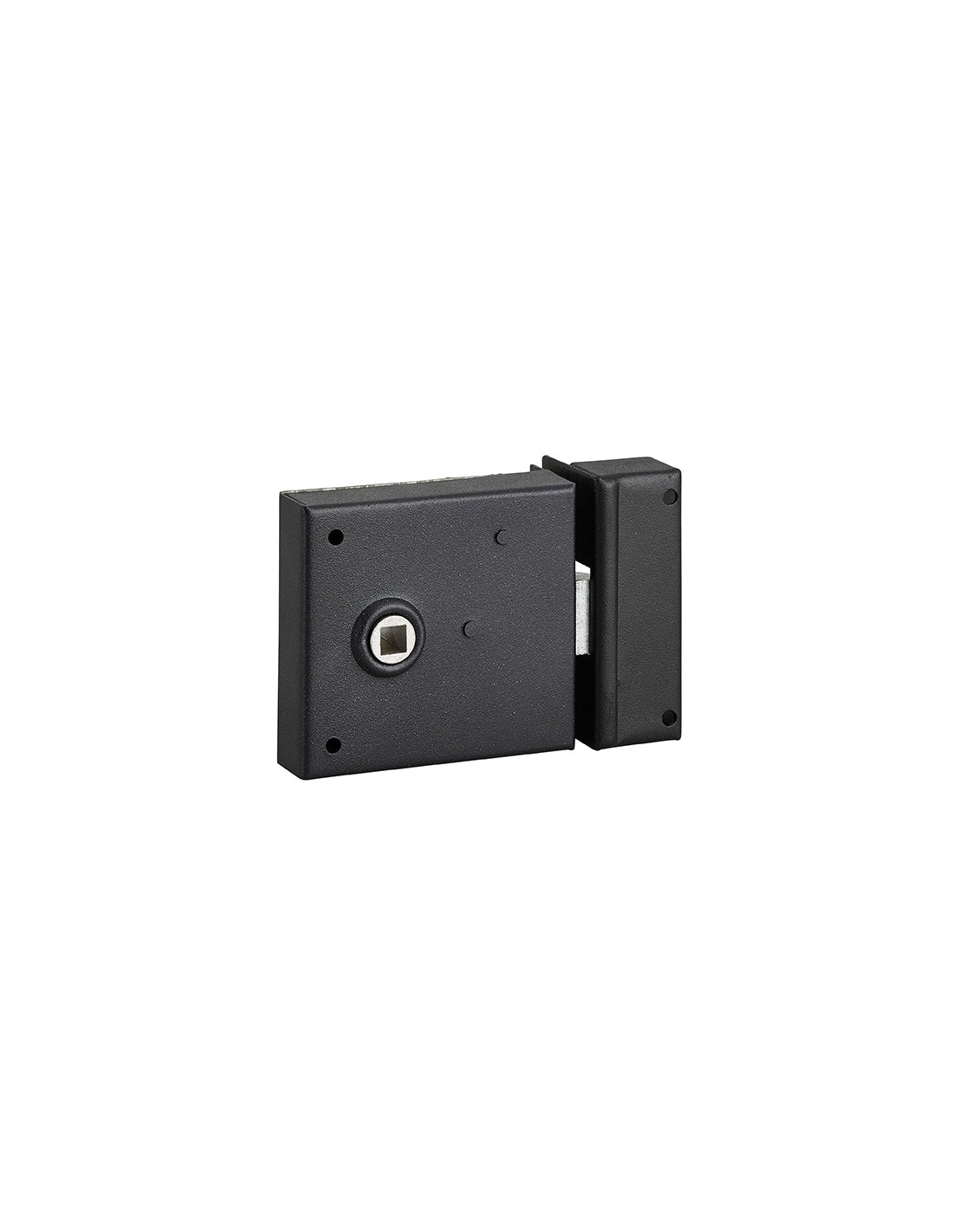Serratura orizzontale da applicare con quadro maniglia 6mm, richiamo scrocco 1/2 giro, asse 45mm, 85x76mm, nero - THIRARD