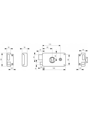 Serratura orizzontale da applicare doppio cilindro per porta esterna, sinistra, asse 60mm, 140x88mm, nero - THIRARD