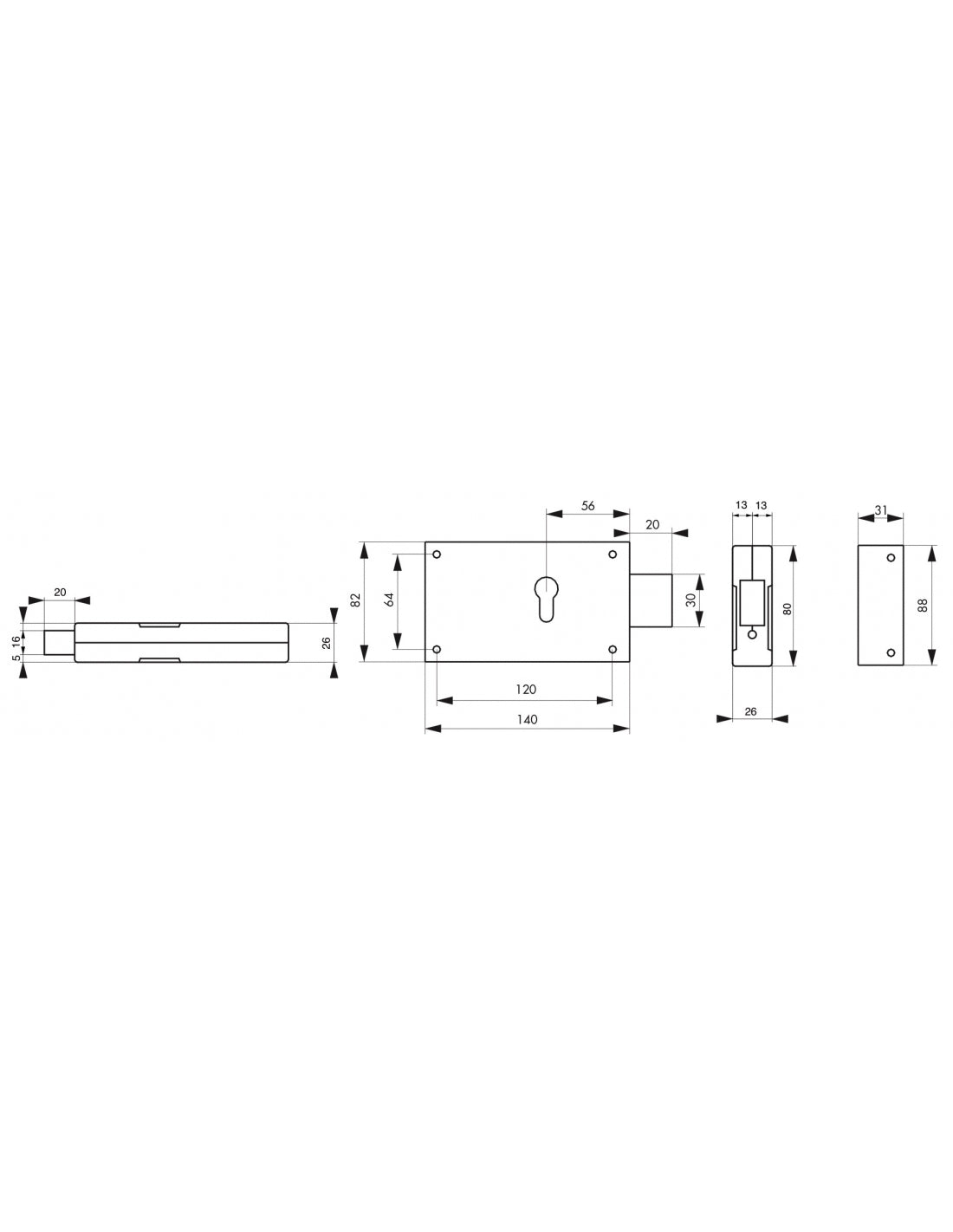 Serratura da applicare a cilindro europeo 140 X 80 mm - solo catenaccio - THIRARD