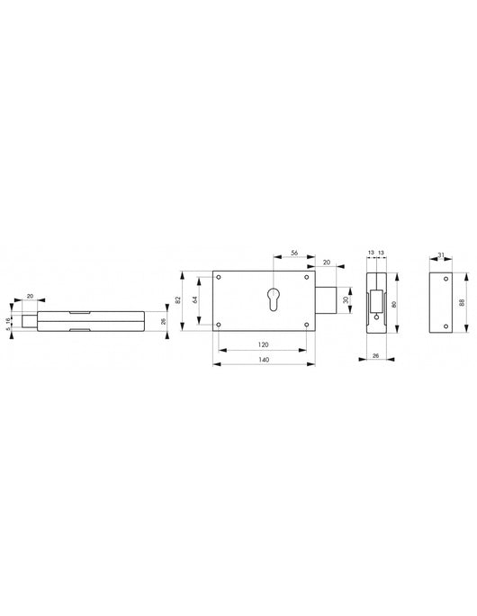 Serratura da applicare a cilindro europeo 140 X 80 mm - solo catenaccio - THIRARD