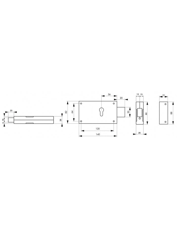 Serratura da applicare a cilindro europeo 140 X 80 mm - solo catenaccio - THIRARD