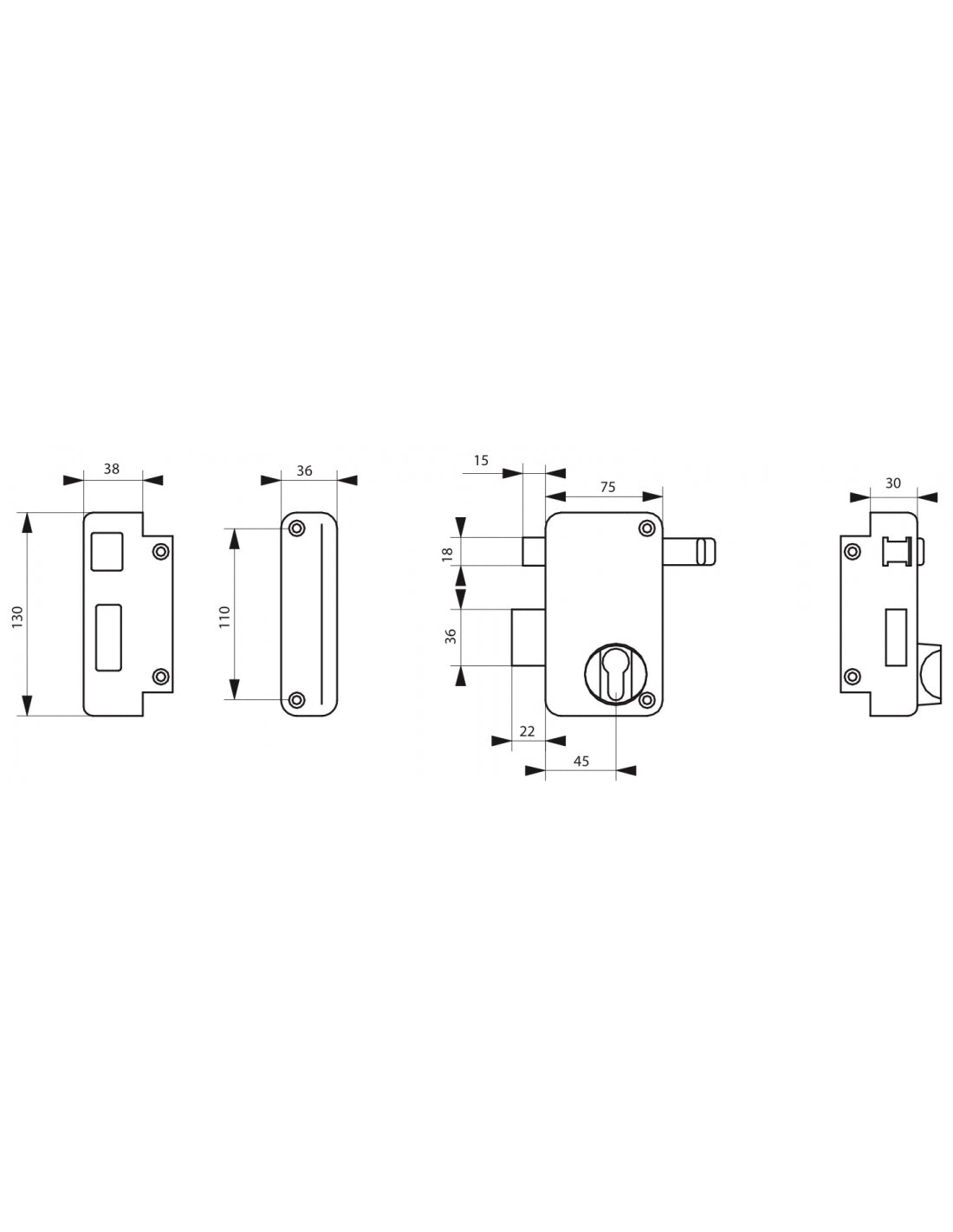 Serratura verticale da applicare doppio cilindro a tirante per porta esterna, sinistra, asse 45mm, 75x130mm, nero - THIRARD