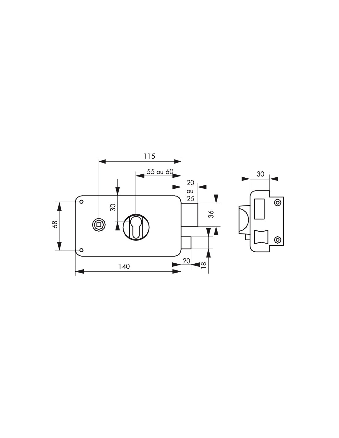 Serratura orizzontale da applicare doppio cilindro per porta d'ingresso, destra , asse 60mm, 140x88mm, nero - THIRARD