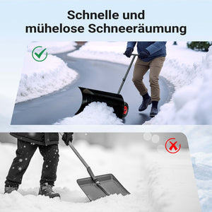 Spazzaneve manuale con ruote, pala neve 74x43 cm ruota 10", Carrello sgombraneve