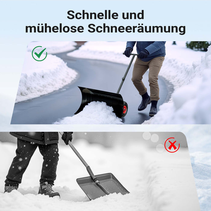 Spazzaneve manuale con ruote, pala neve 74x43 cm ruota 10", Carrello sgombraneve
