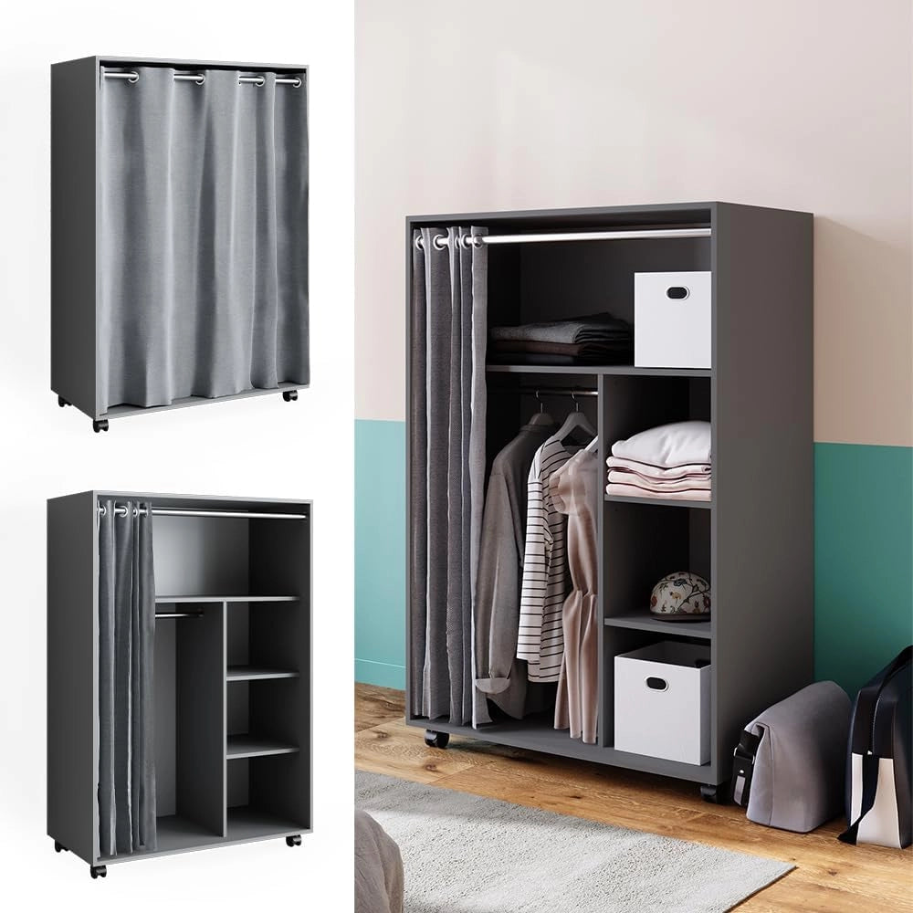 Armadio multifunzione Doros, Grigio, 100 x 146.6 cm Con rulli, con ruote per un posizionamento flessibile nell'ambiente