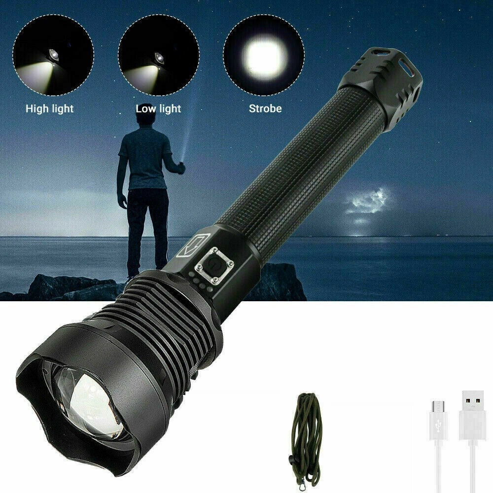 Trade Shop - Torcia 258000w Tattica/militare Led T6 Ricaricabile Zoom Doppia Batteria P516-p70 -