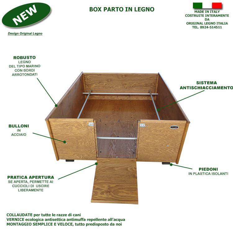BOX PARTO IN LEGNO PER CANI MODELLO XXXL L.125  x P.150 x H.50 100% FABBRICATO IN ITALIA - ORIGINAL LEGNO ITALIA