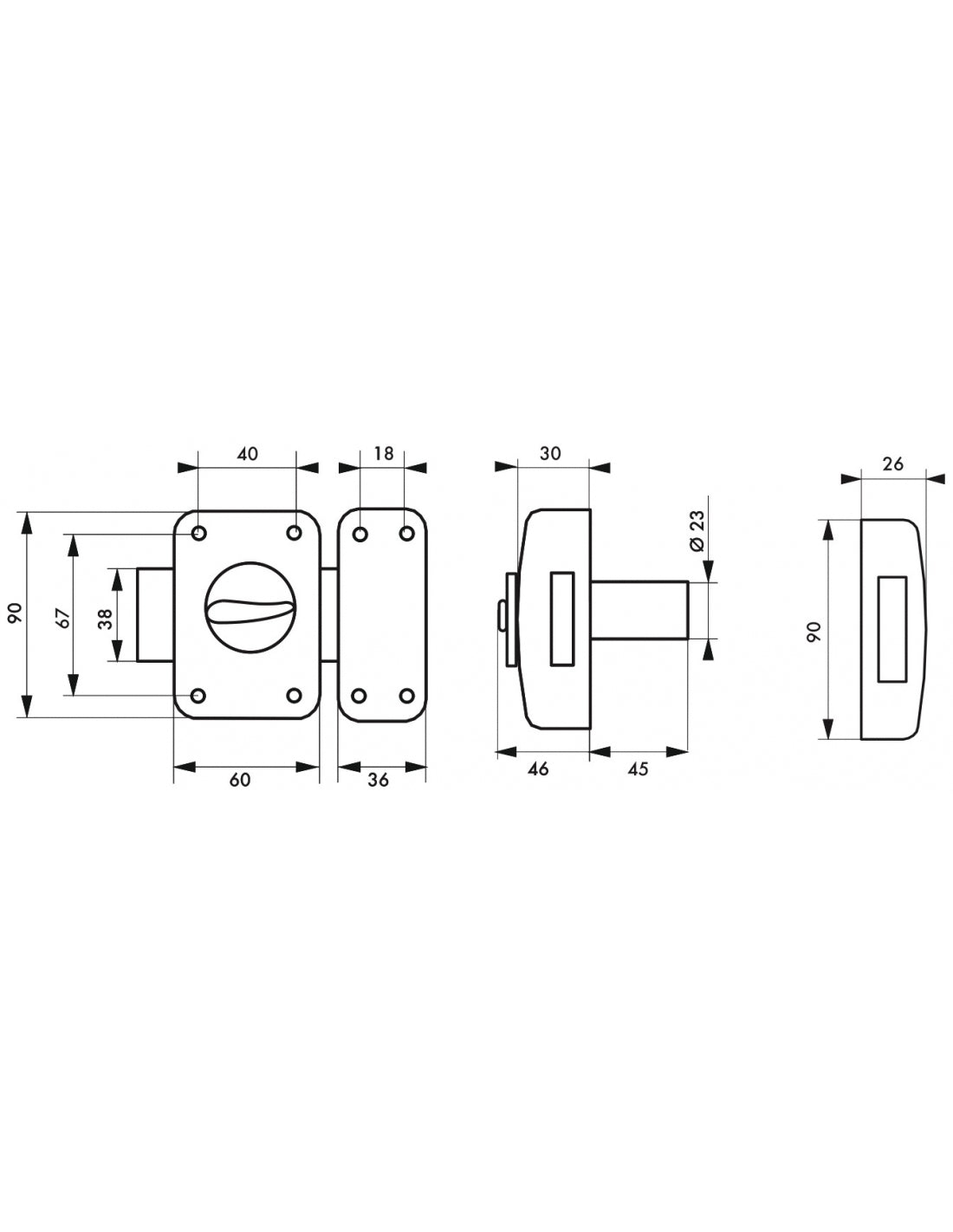Serratura a chiavistello a pomolo Corvette per porta esterna, cilindro 45mm, acciaio, 3 chiavi, bronzo epossidico - THIRARD