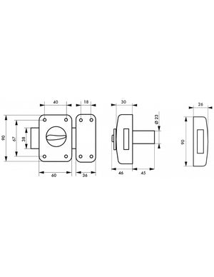 Serratura a chiavistello a pomolo Corvette per porta esterna, cilindro 45mm, acciaio, 3 chiavi, bronzo epossidico - THIRARD