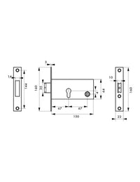 Serratura da incasso a cilindro per porta esterna, solo catenaccio, asse 67mm, piastra quadra - THIRARD