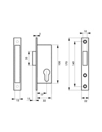 Serratura da incasso a cilindro per porta esterna, asse 17mm, piastra quadra, solo catenaccio - THIRARD