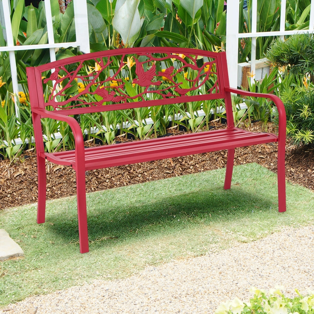 Panchina a 2 posti di metallo, Panchina per giardino cortile veranda, Rosso-Panchine