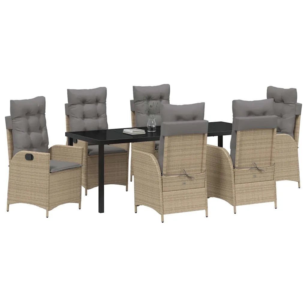 Set da Pranzo per Giardino con cuscino 7 pcs Beige polyrattan 3380517