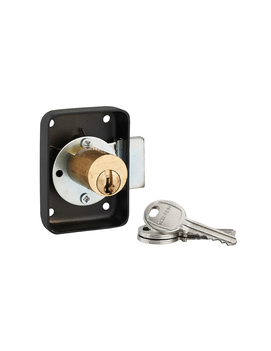 Serratura per mobile, mobilio, sinistra, asse 25mm, 70x50mm, nero, 3 chiavi - THIRARD
