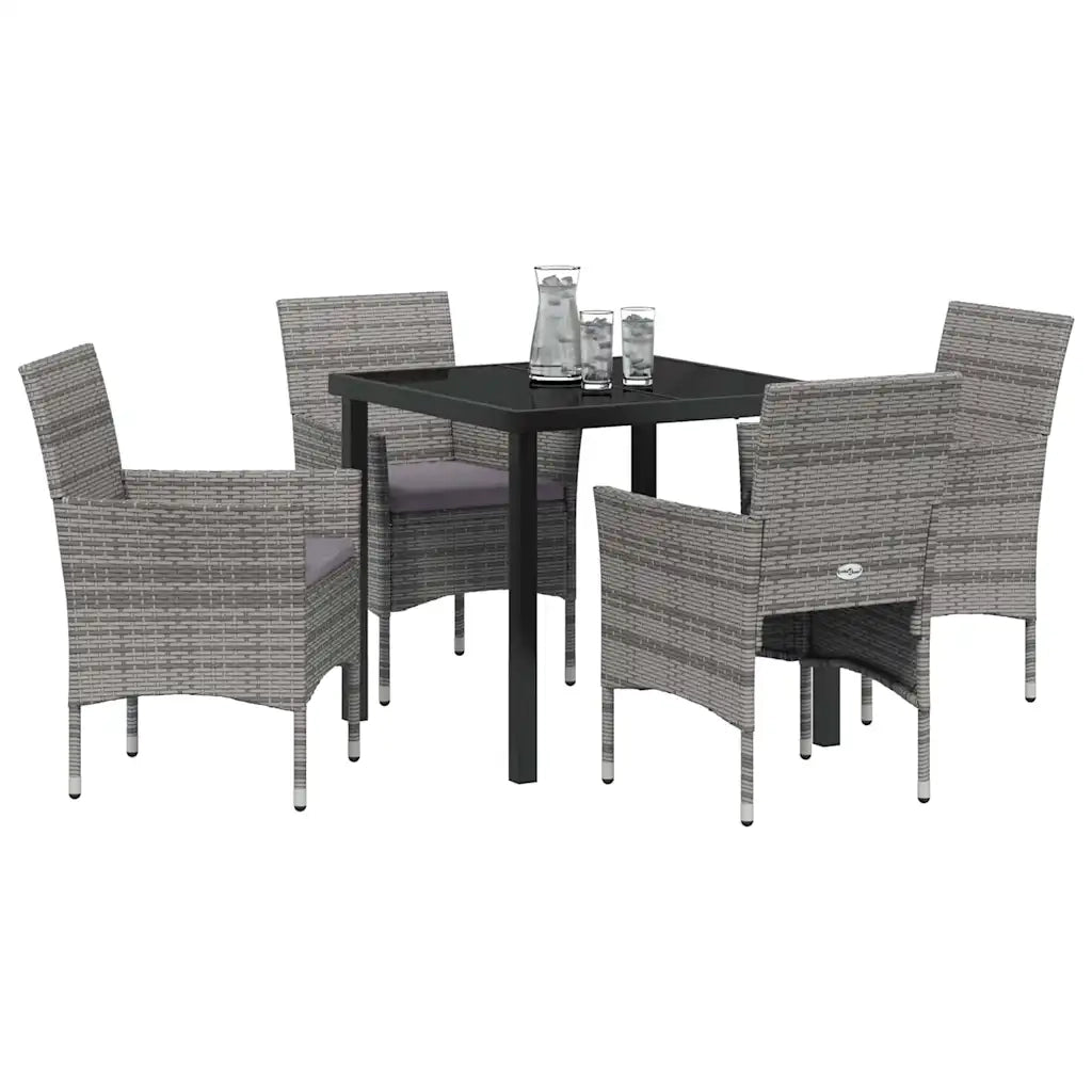 Set da Pranzo per Giardino con cuscino 5 pcs Grigio polyrattan