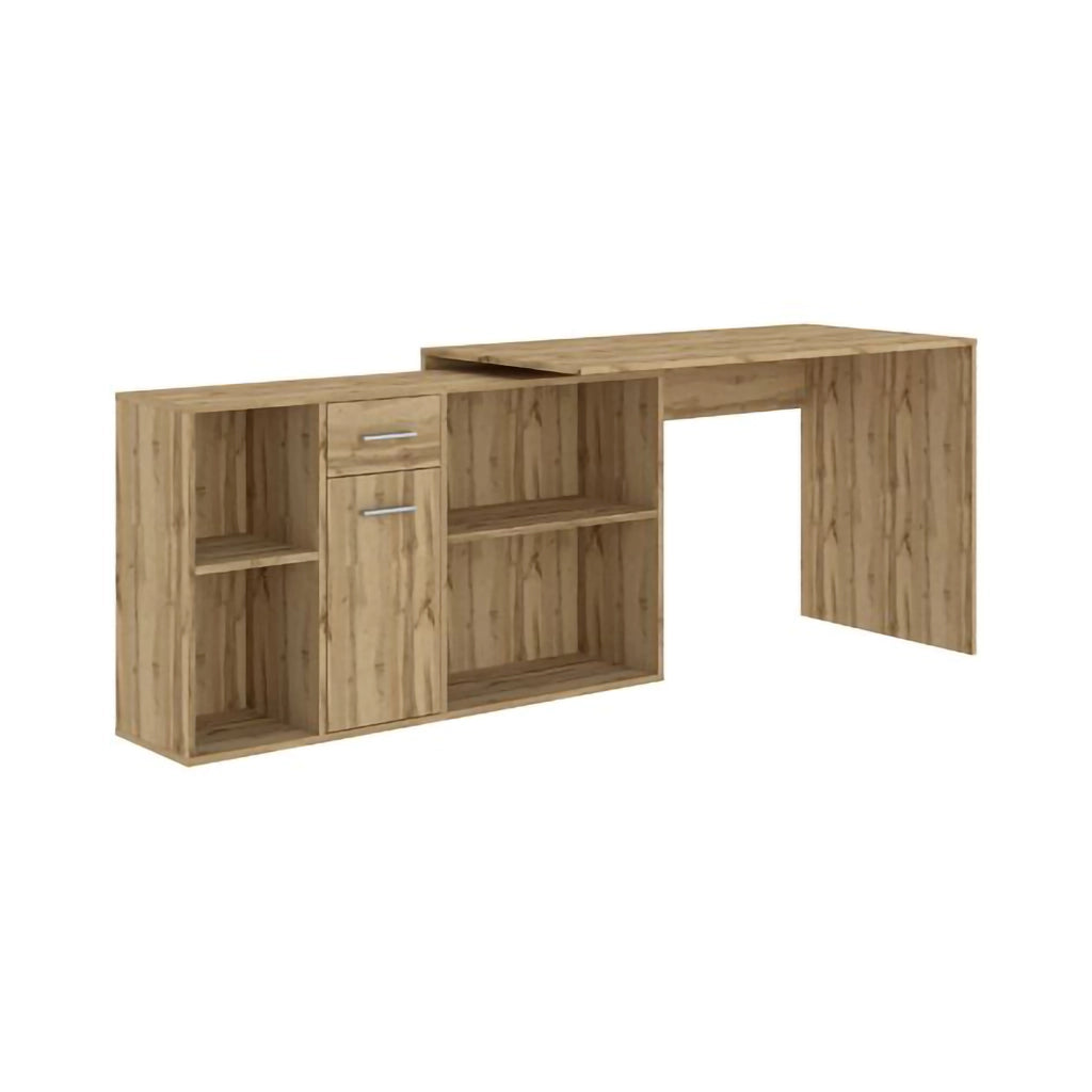 Linare, Scrivania Modulabile, 122x120x75h cm Marrone Rovere Nodi