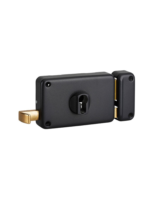 Serratura orizzontale da applicare doppio cilindro a tirante per porta d'ingresso, destra, asse 60mm, 140x88mm, nero - THIRARD