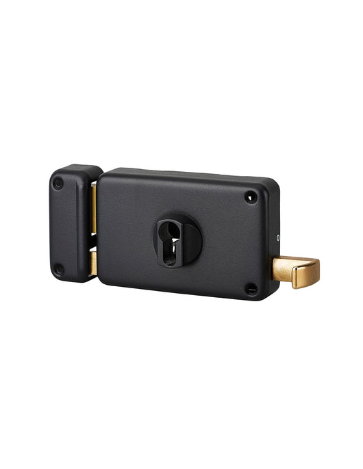 Serratura orizzontale da applicare doppio cilindro a tirante per porta d'ingresso, sinistra, asse 60mm, 140x88mm, nero - THIRARD