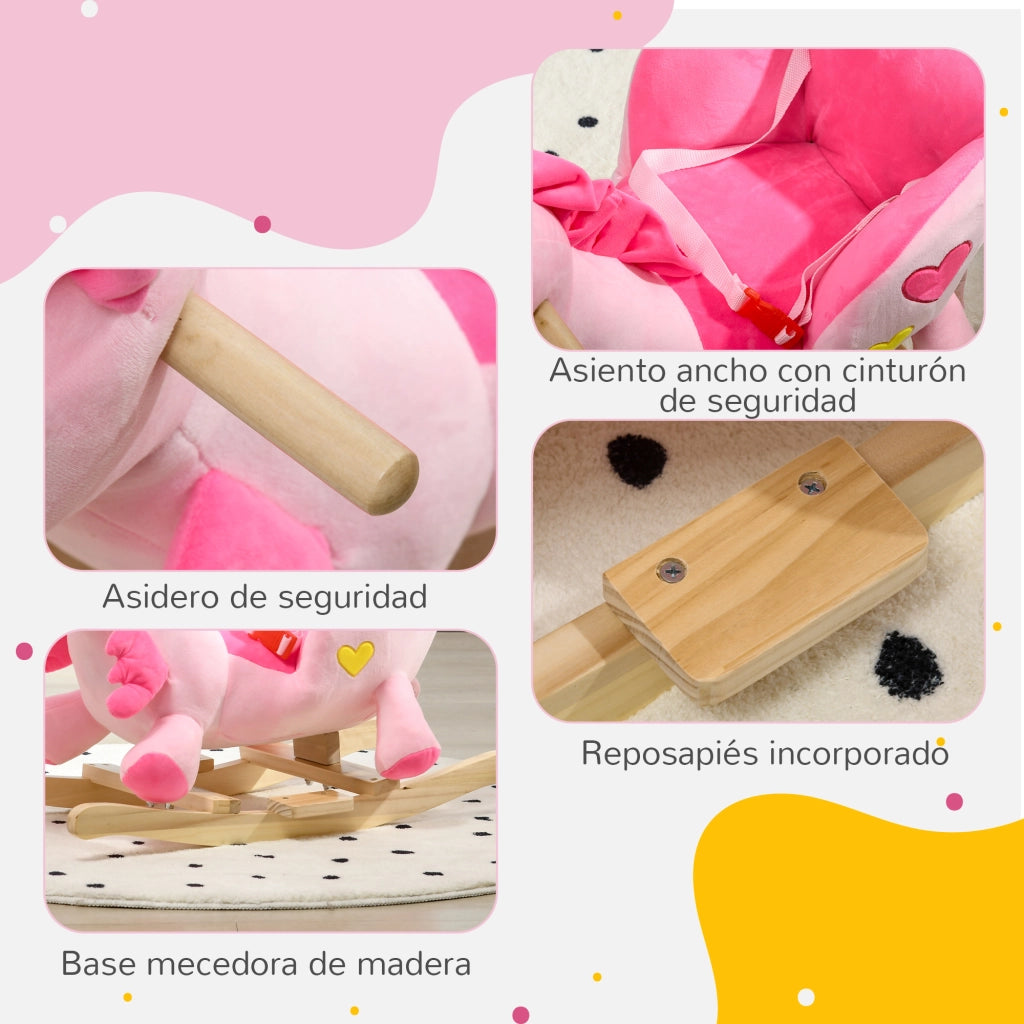 Cavallo a dondolo unicorno per bambini con musica e cintura di sicurezza ¨C Xylo ¨C Rosa 65x35x45cm