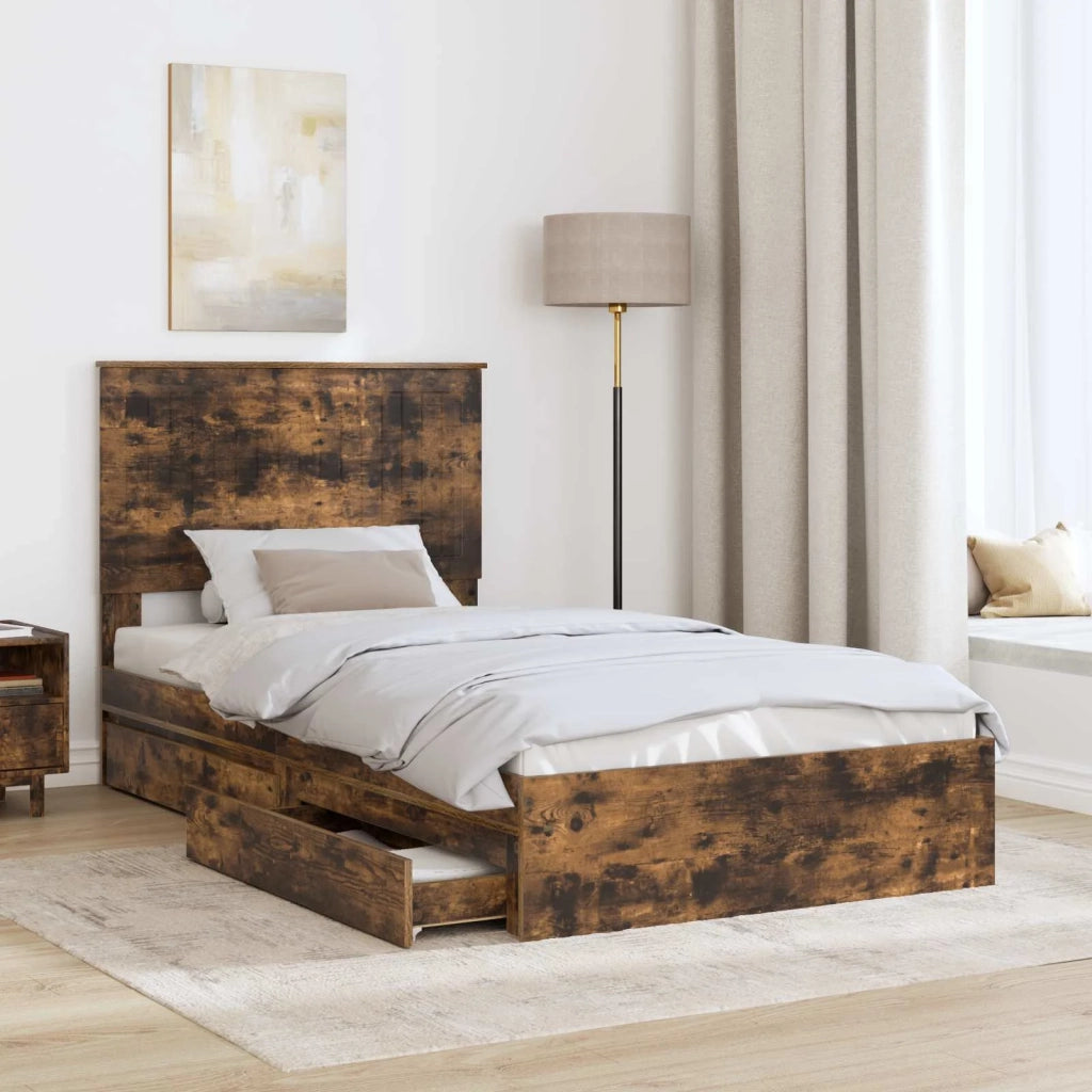 Letto con Contenitore con testiera Rovere fumé 100 x 200 cm