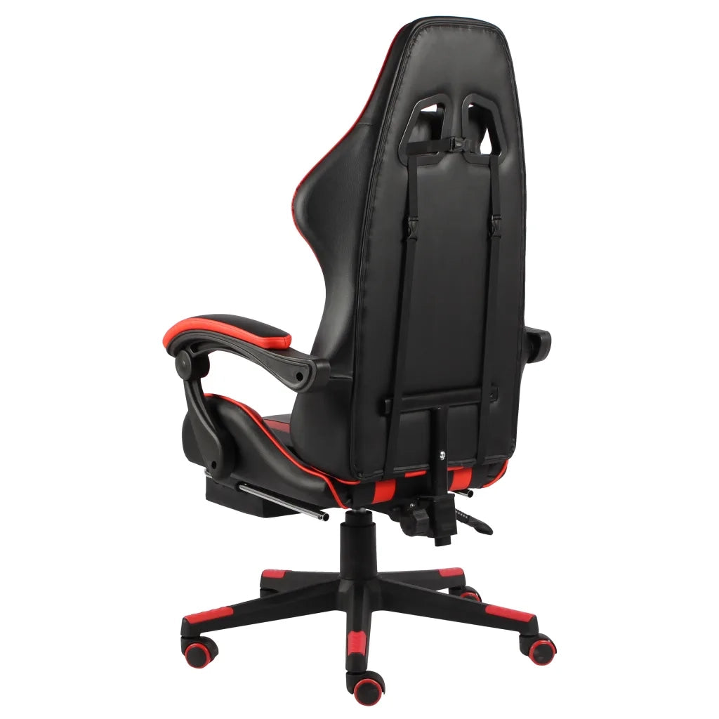 Sedia da Ufficio | Sedia da Gaming con Poggiapiedi Nero e Rosso in Similpelle