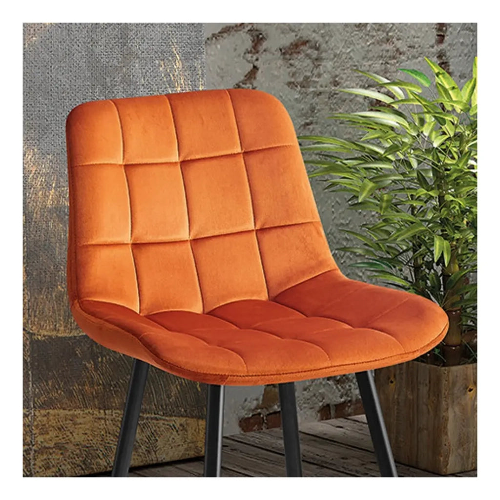 Sedia da banco JUTE – Velluto arancione – Piedi in metallo – Altezza 95 cm – Stile moderno
