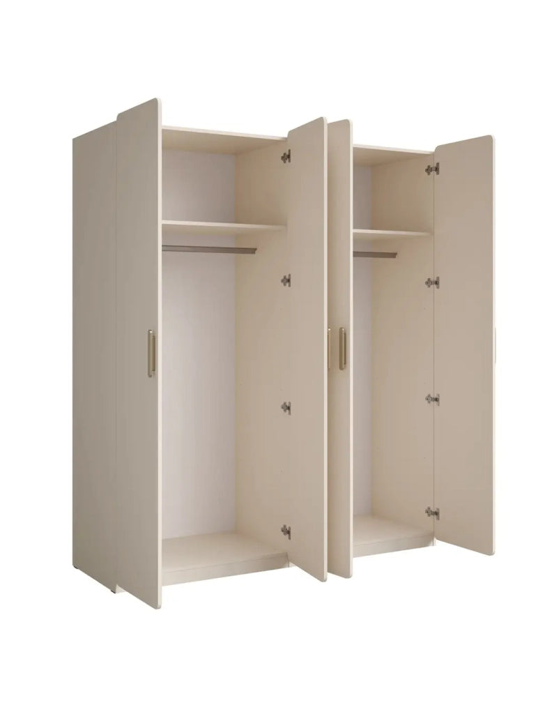 Camera completa AMALIE beige – Letto contenitore 180x200 cm, armadio, cassettiera, 2 comodini e scaffali