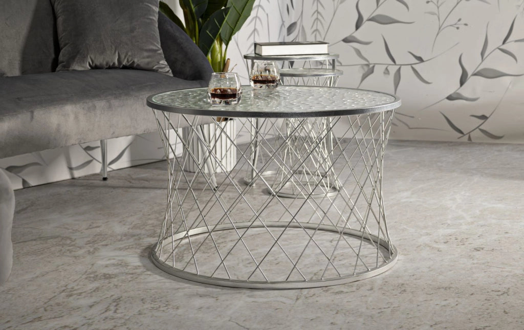 TAVOLINETTI NOAH SILVER SET 4 PZ CM Ø 70X45-47X54,5-36x50-28x45
