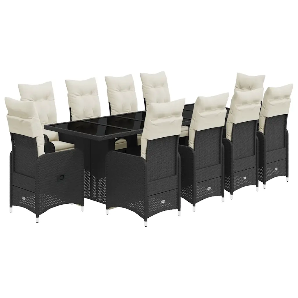 vidaXL Set da Bistrò da Giardino 11 pz con Cuscini Nero in Polyrattan
