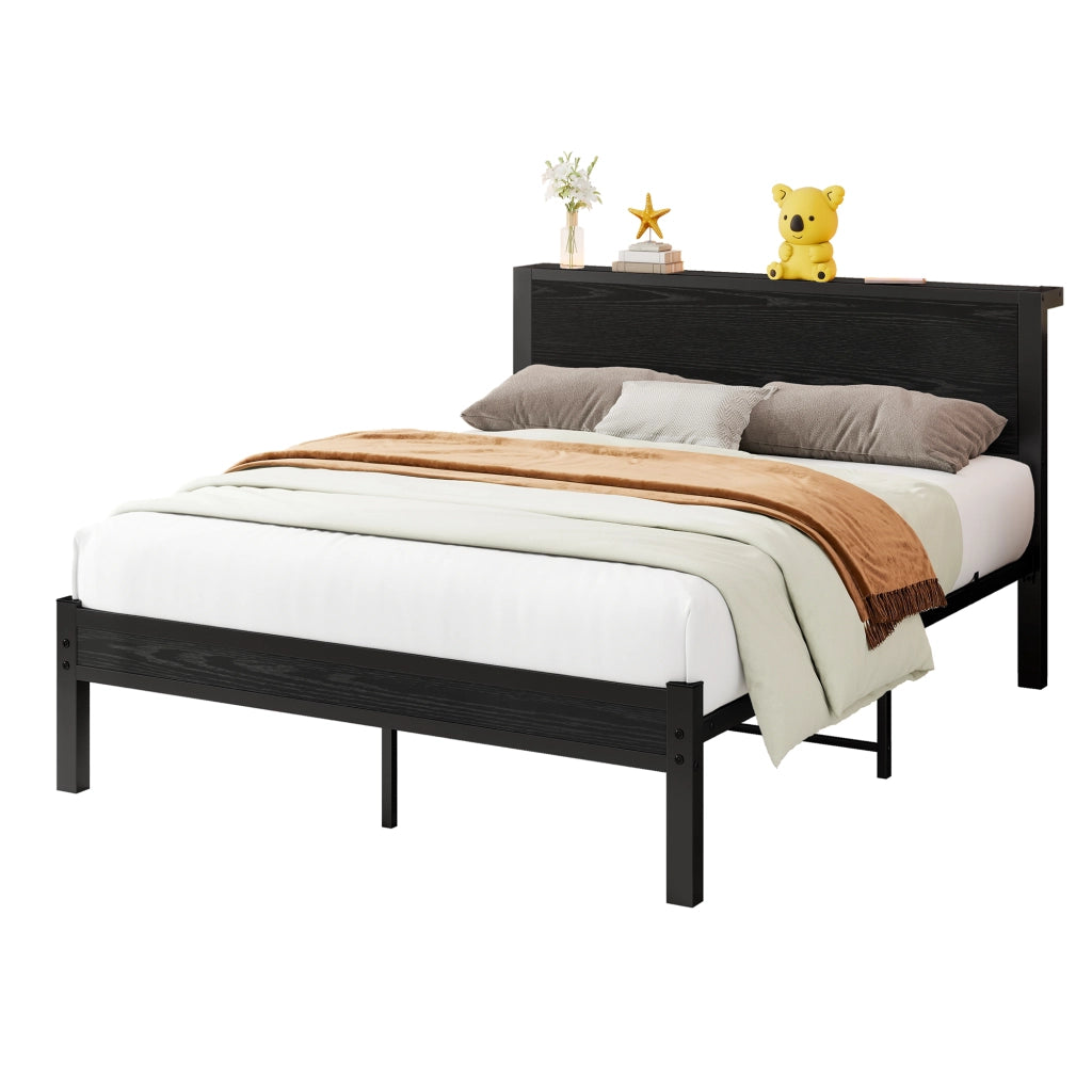 LETTO Singolo 140x200 cm in MDF e Metallo Nero con spazio contenitore