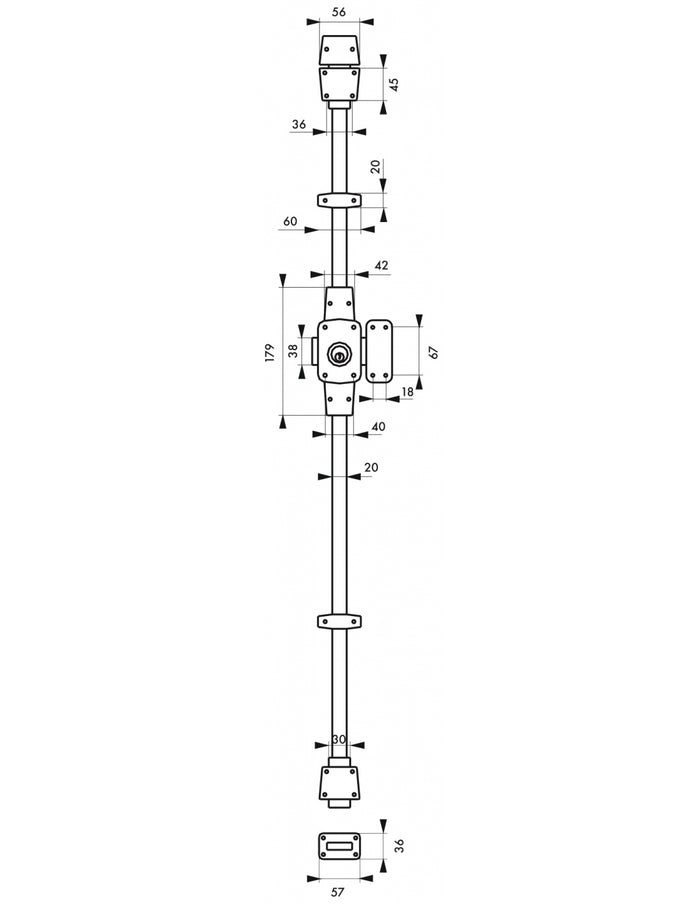 Serratura a chiavistello Mirage 6, doppio cilindro 45mm, 3 aste di chiusura in acciaio, destra, 3 chiavi, bronzo - THIRARD