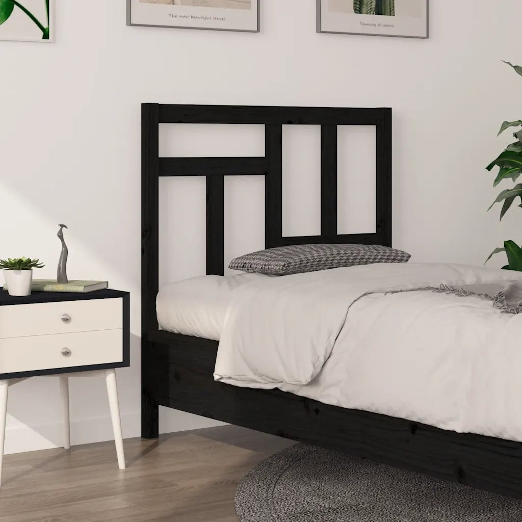 Testiera | Testata per Letto Nera 95,5x4x100 cm in Legno Massello di Pino