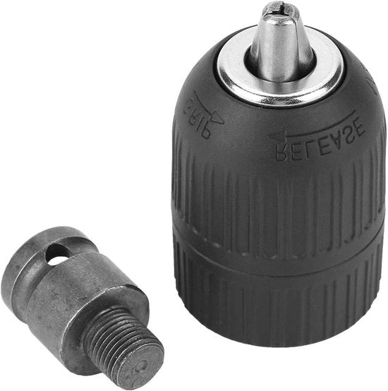 Testa di trapano da forza pesante con raggio di serraggio da 2-13mm, conversione con chiave senza chiave e adattatore per chiave inglese da 1/2 pollice