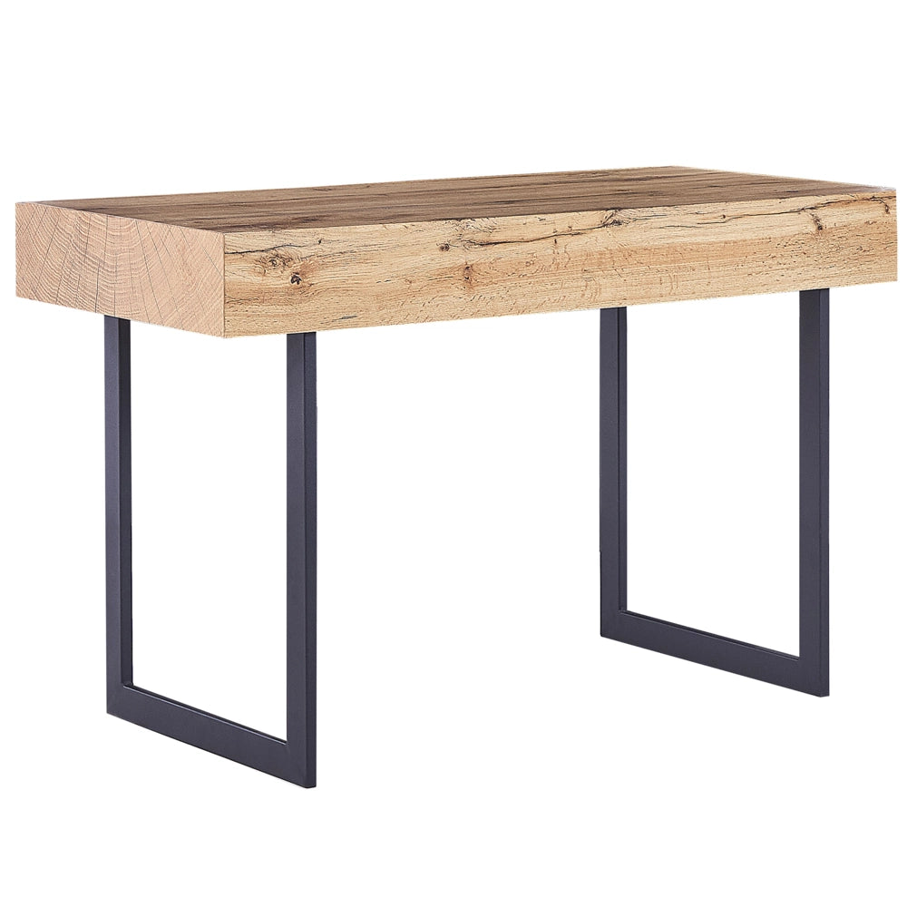Scrivania da ufficio in legno chiaro con struttura in acciaio MDF Nero 120 x 55 cm con 2 cassetti