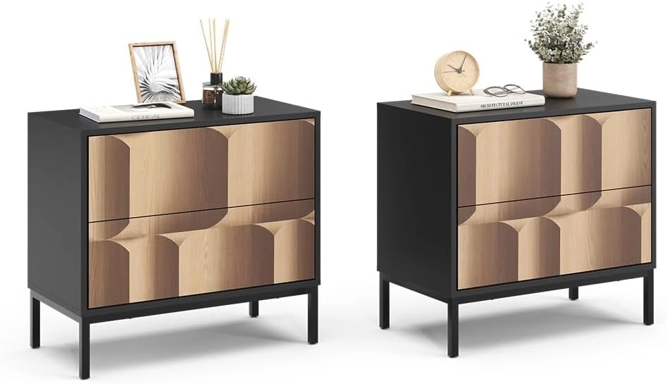 Comodino Eliza, Nero/quercia, Set di 2