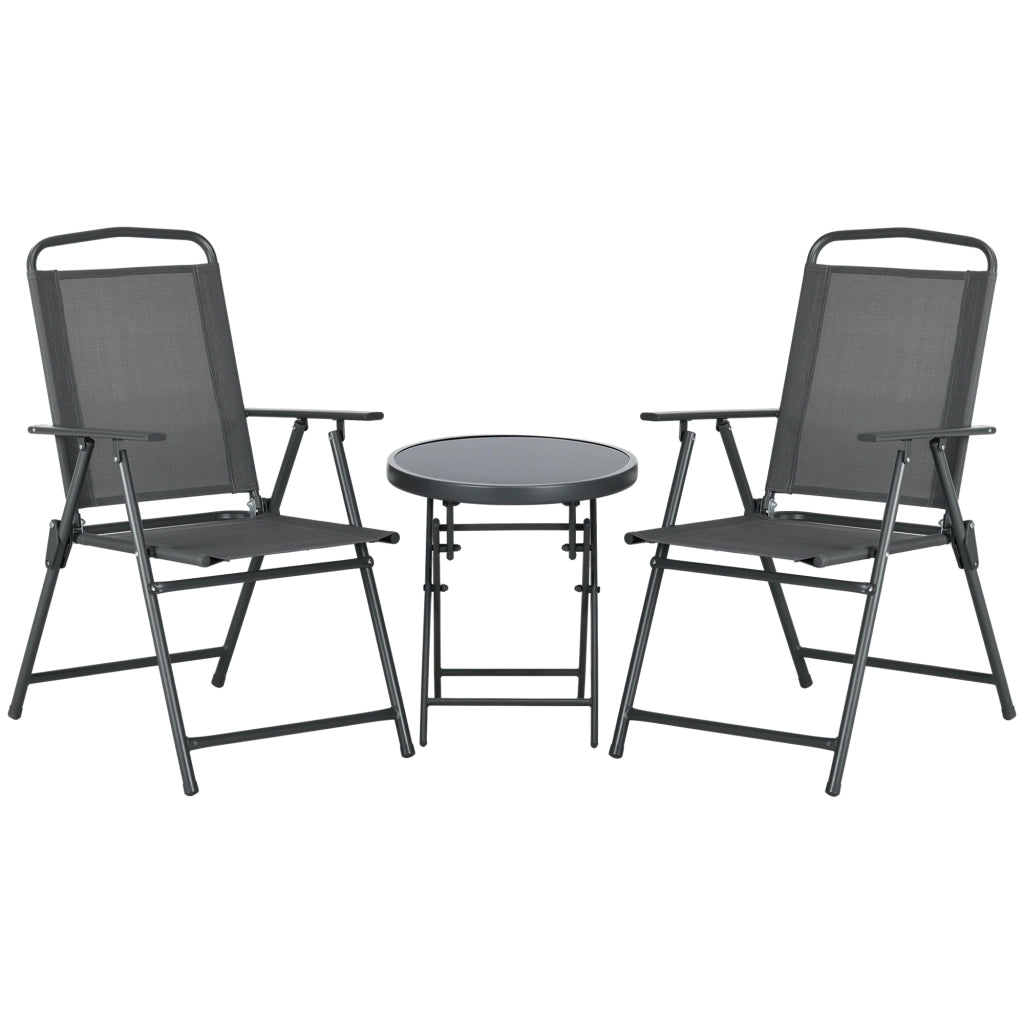 Set Giardino 3 Pezzi con Sedie e Tavolino ¨C Zephmum ¨C Grigio Scuro, Metallo