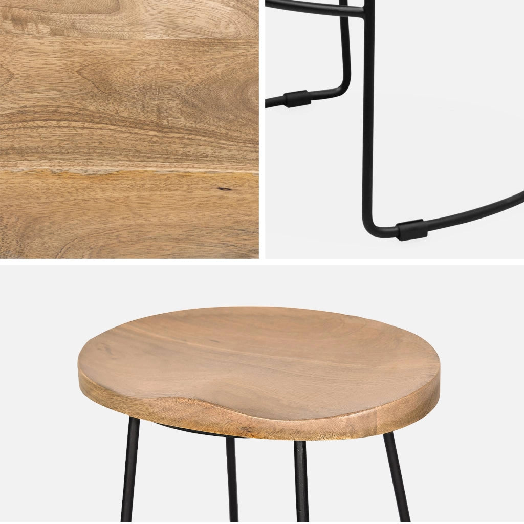 Set di 2 sgabelli da bar in legno di mango e acciaio, 75cm, marrone