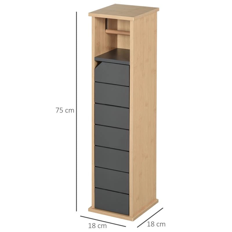 MOBILETTO A COLONNA PER IL BAGNO BAMBÙ E LEGNO GRIGIO 18 X 18 X 75CM