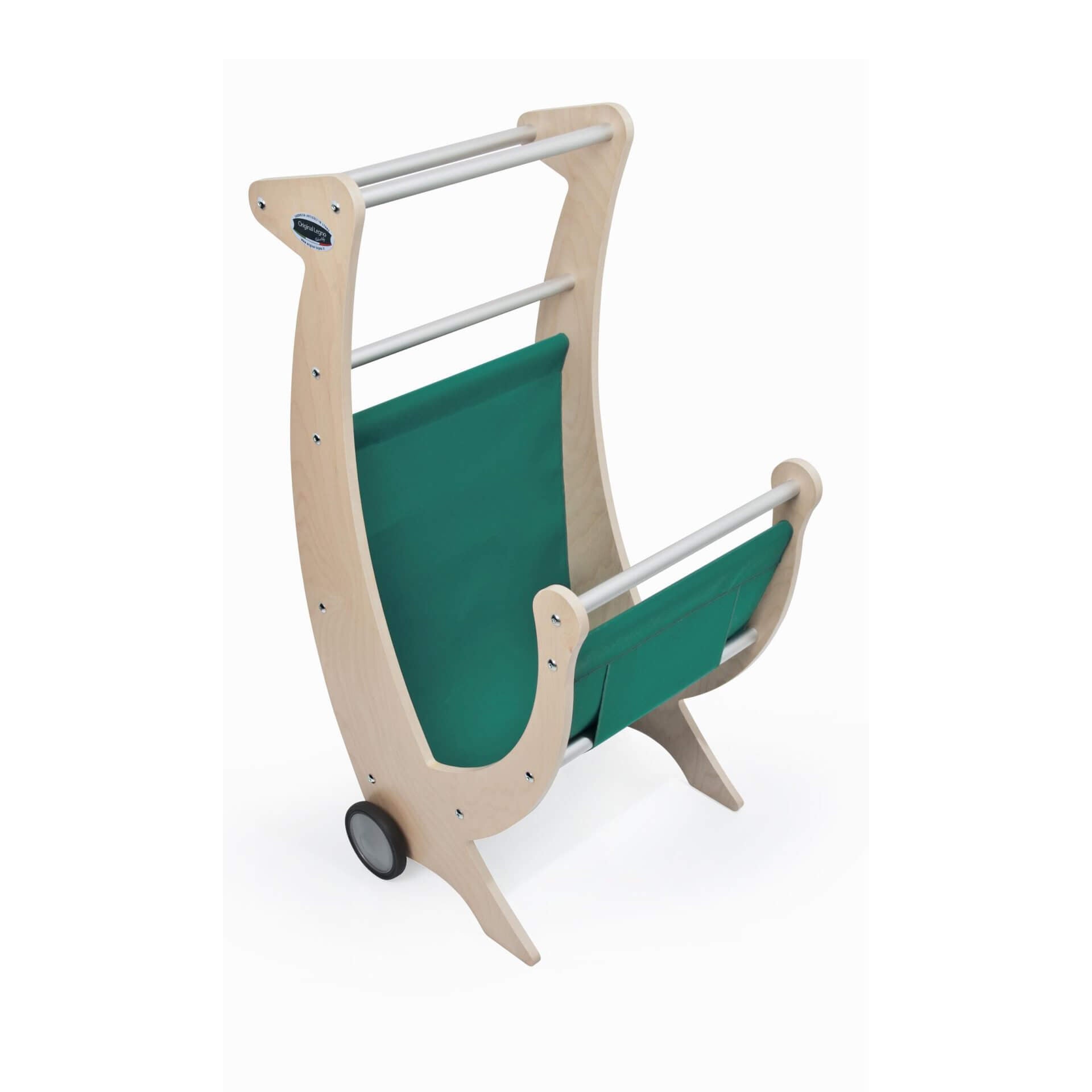 CARRELLO PORTALEGNA E LEGNAIA IN LEGNO CON TELO VERDE CON RUOTE RIVESTITE IN GOMMA L.50 x P.50 x H.100 100% FABBRICATO IN ITALIA