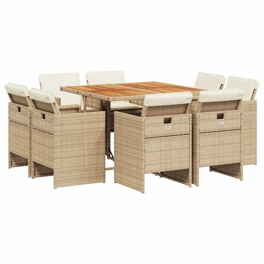 Set da Pranzo da Giardino 9 pz con Cuscini Beige in Polyrattan 3277791