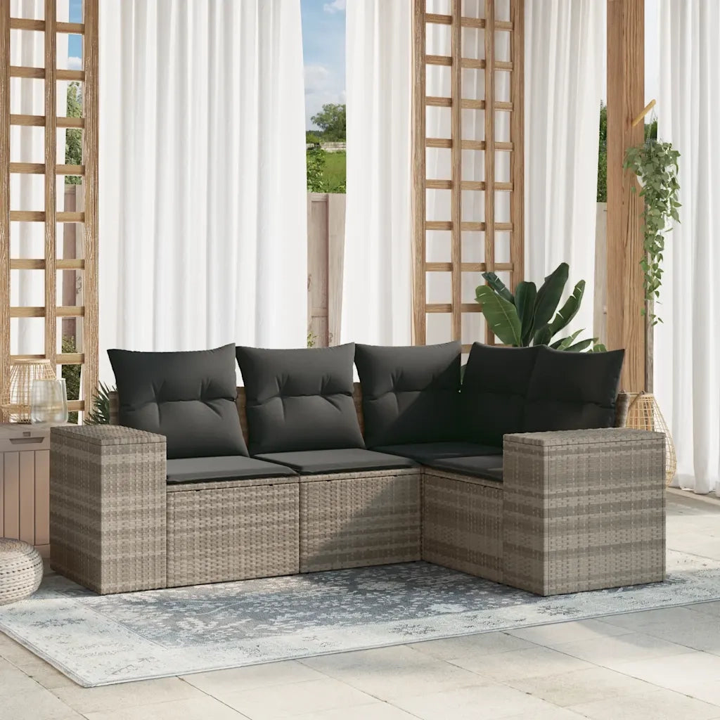 Set Divano da Giardino 4pz con Cuscini Grigio Chiaro Polyrattan 3222511