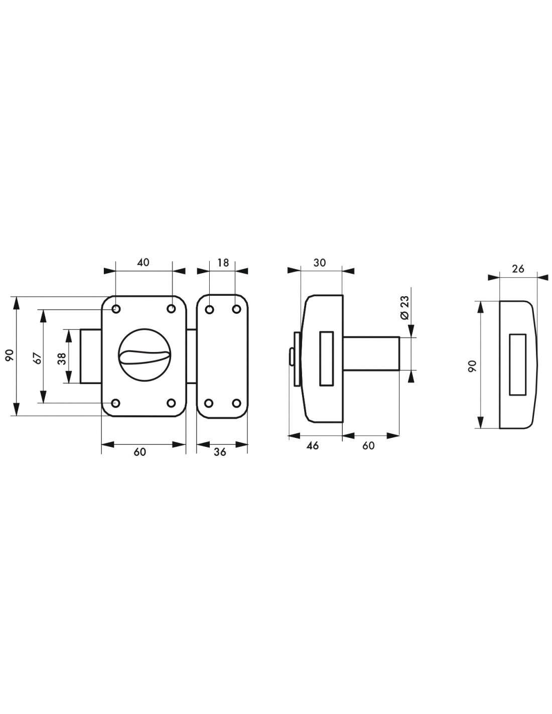 Serratura a chiavistello a pomolo Corvette per porta esterna, cilindro 60mm, acciaio, 3 chiavi, bronzo epossidico - THIRARD