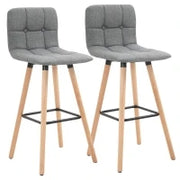 Set 2 Sgabelli da Bar con Schienale e Poggiapiedi, Seduta Imbottita in Tessuto e Gambe in Legno, 41.5x47x97.5, Grigio