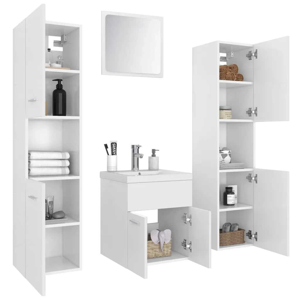Set Mobili da Bagno | Armadio da bagno Bianco in Legno Multistrato